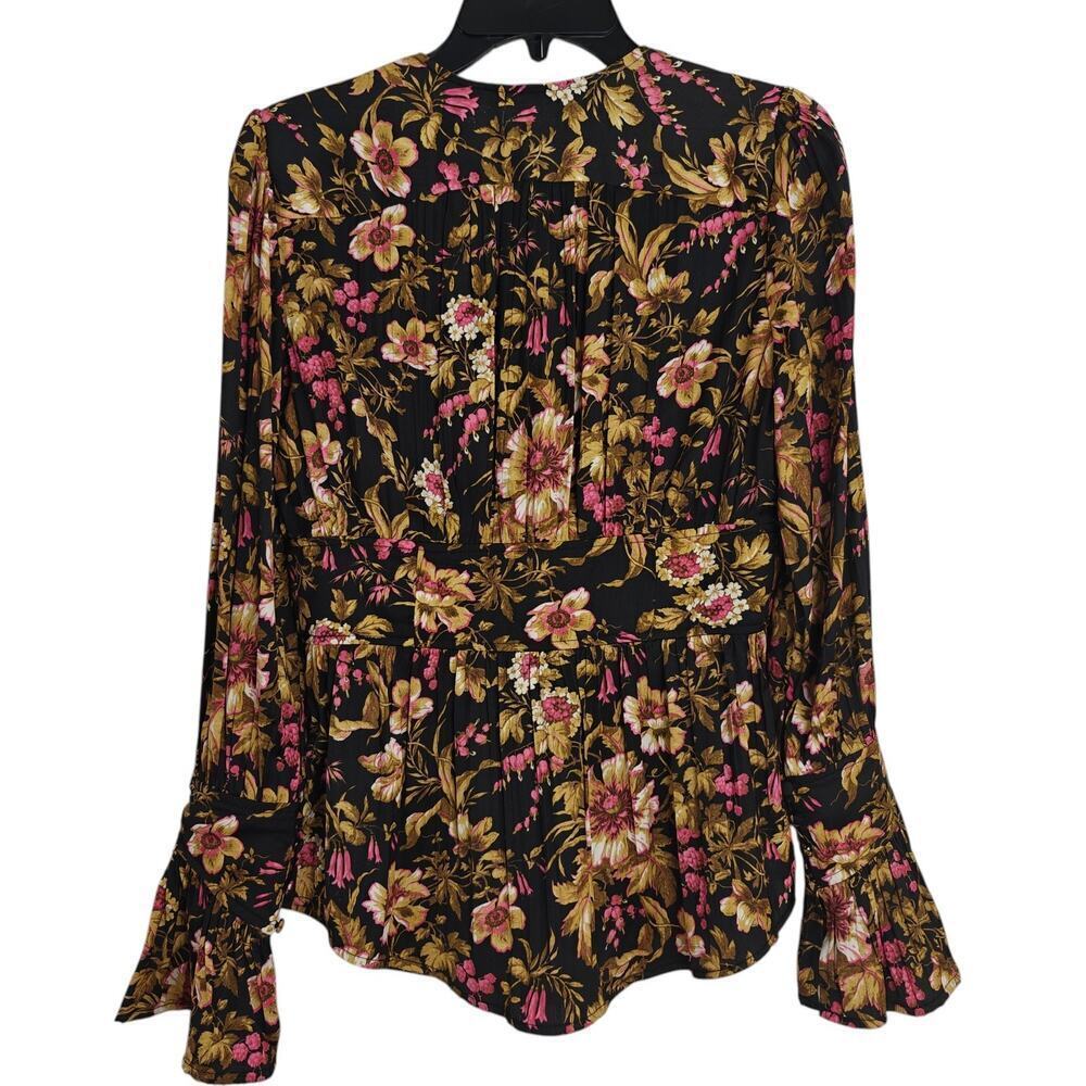 Anthropologie Deep V Floral Tunic Blouse Top Size Small Long Sleeves Romantic - Picture 9 of 14